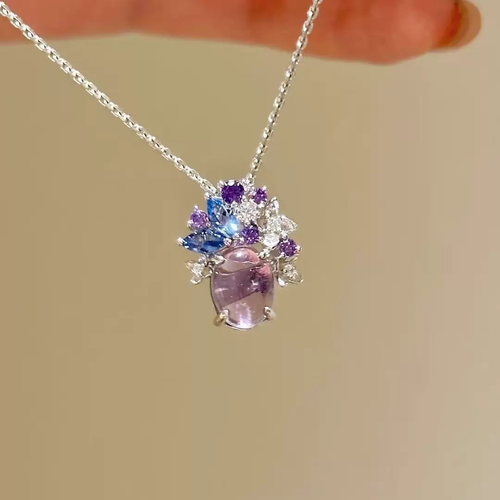Juego de joyas de amatista y zafiro florales con circonia cúbica