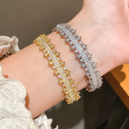 Pulsera de puño con circonitas cúbicas y borde de encaje - Baño de oro de 18K y plata