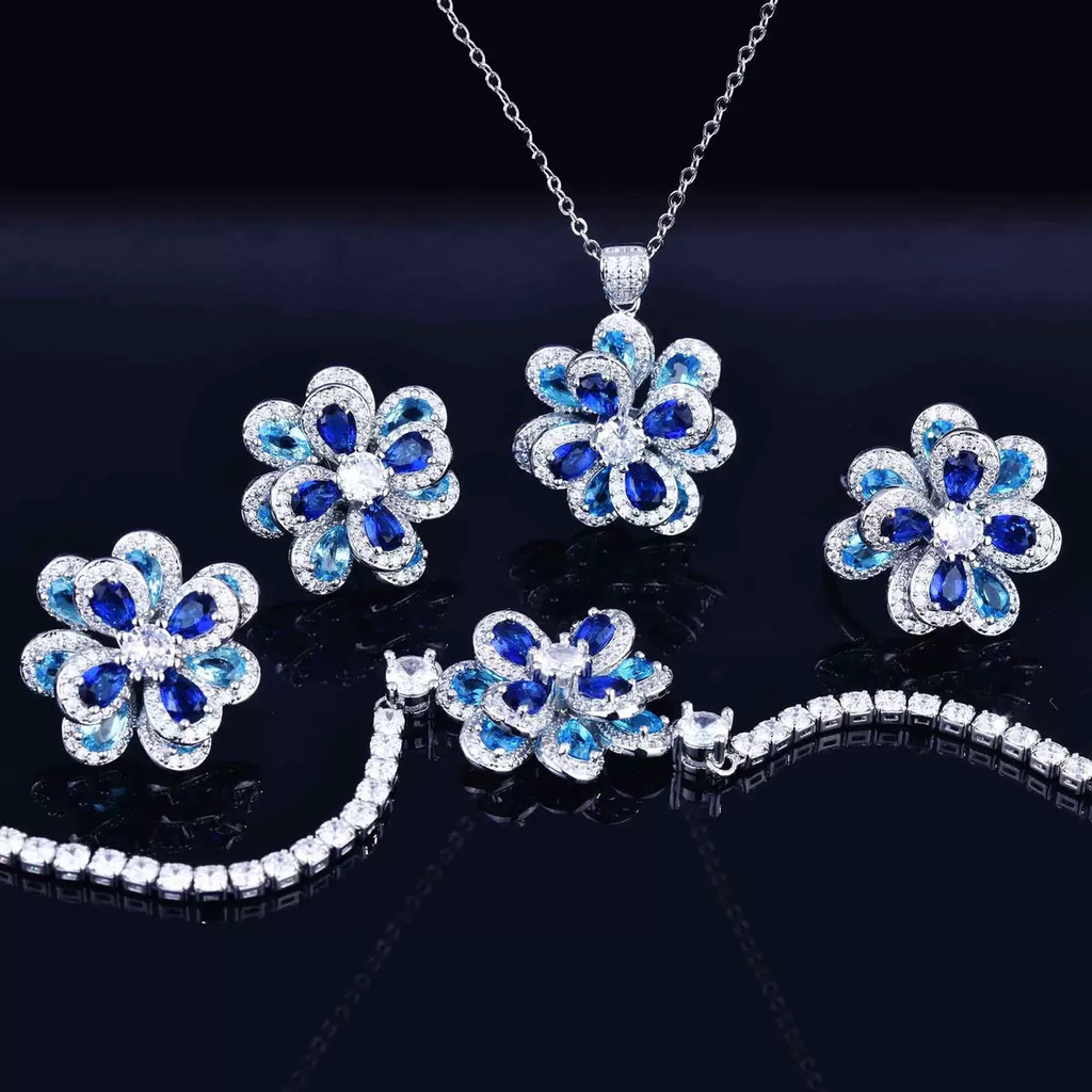 Camellia Flower Mixed Gemstone Jewelry Set