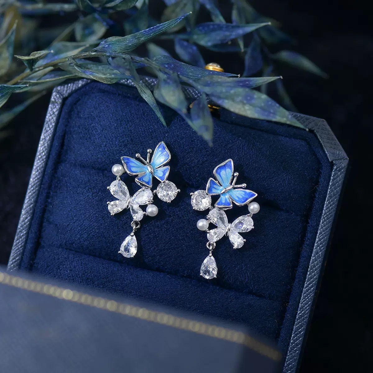 Blue Butterfly Zircon Earrings
