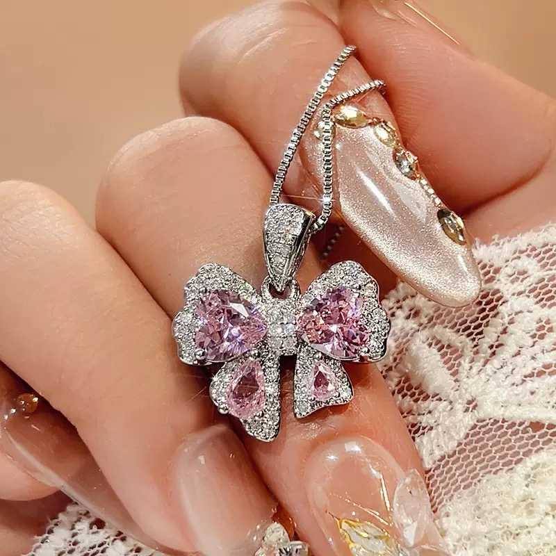 Pink Bow Cubic Zirconia Jewelry Set