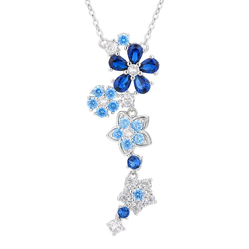 Juego de pulsera y collar de cristal de flor azul con púas