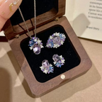 Juego de joyas de amatista y zafiro florales con circonia cúbica
