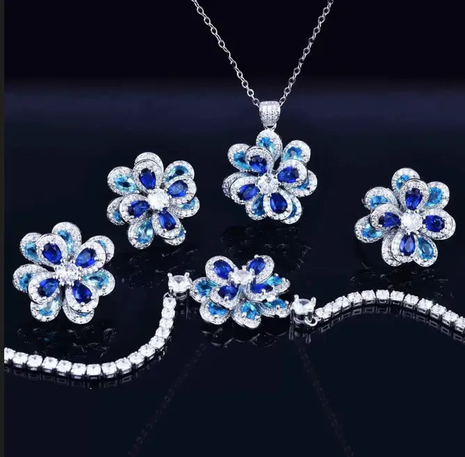 Camellia Flower Mixed Gemstone Jewelry Set