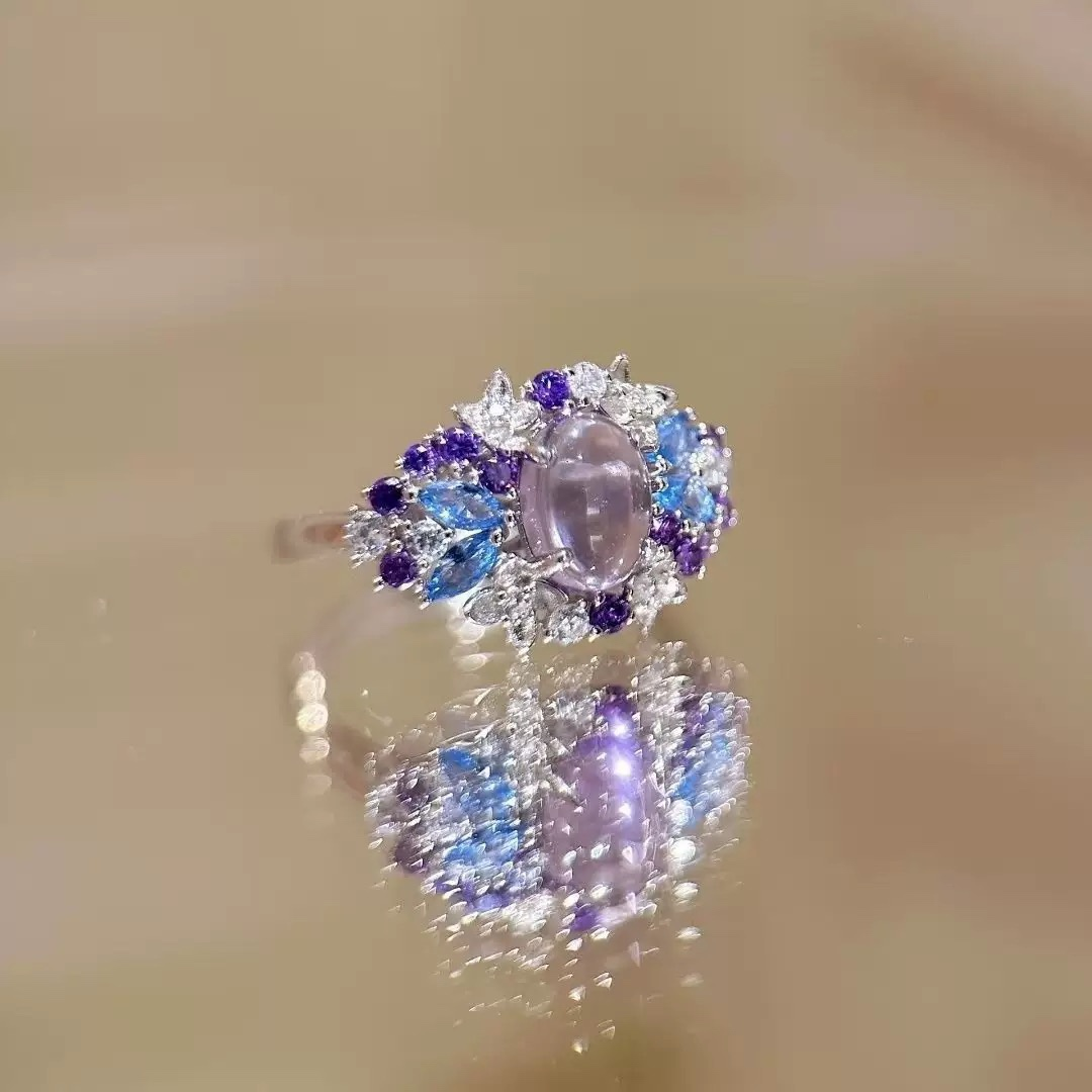 Amethyst & Sapphire Floral Cubic Zirconia Jewelry Set