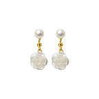 S925 Silver Freshwater Pearl Rose Drop Earrings