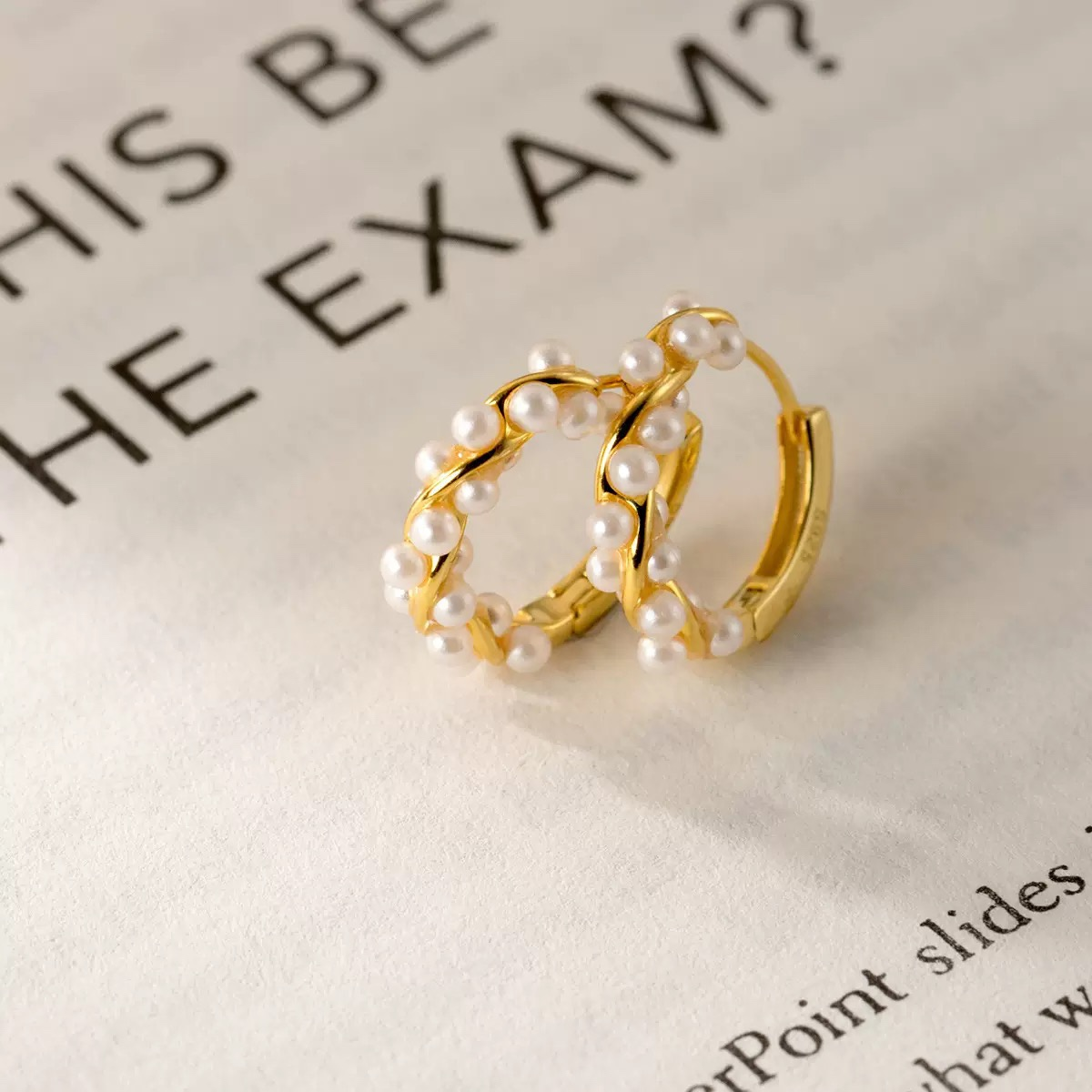 S925 Silver Twisted Pearl Hoop Earrings
